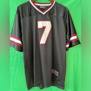 Football jersey, black with red and white trim, adult size large, short sleeve